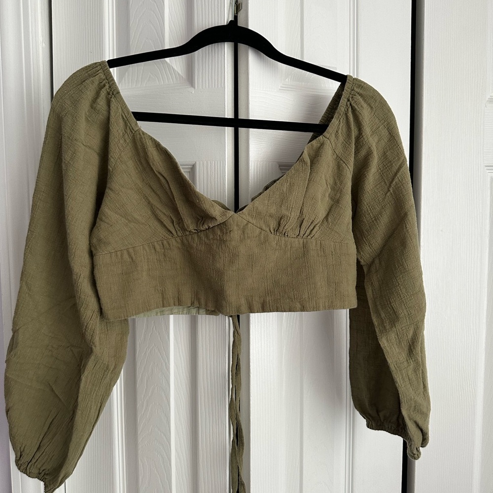 Princess Polly Olive Green Long Sleeve Crop Top | size: 10